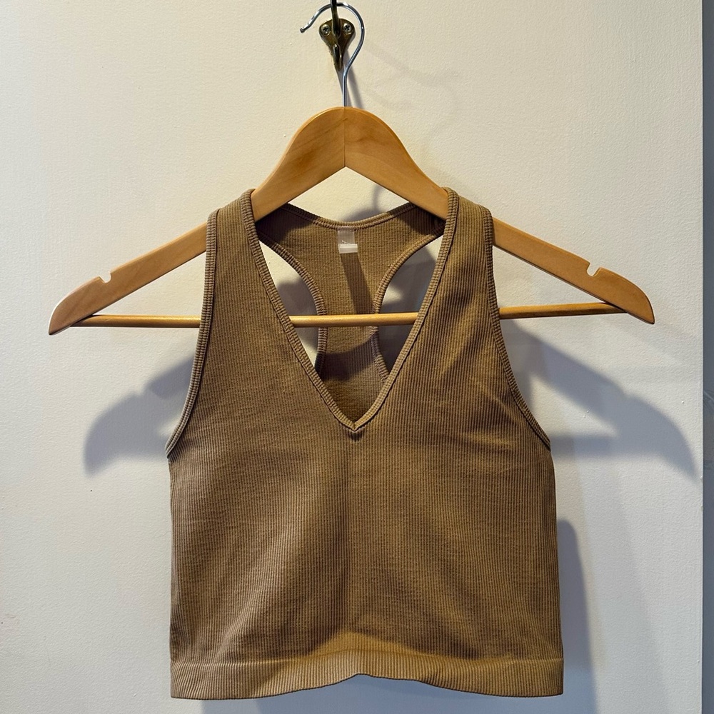 anwnd Tan Ribbed Tank Top